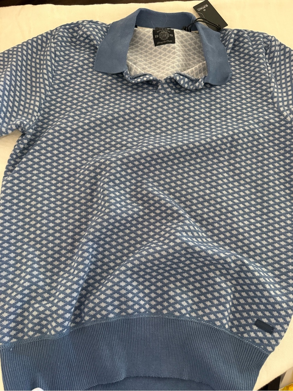 Buffalo David bottom Light Blue Patterned Knit Willians Polo Sweater shirt